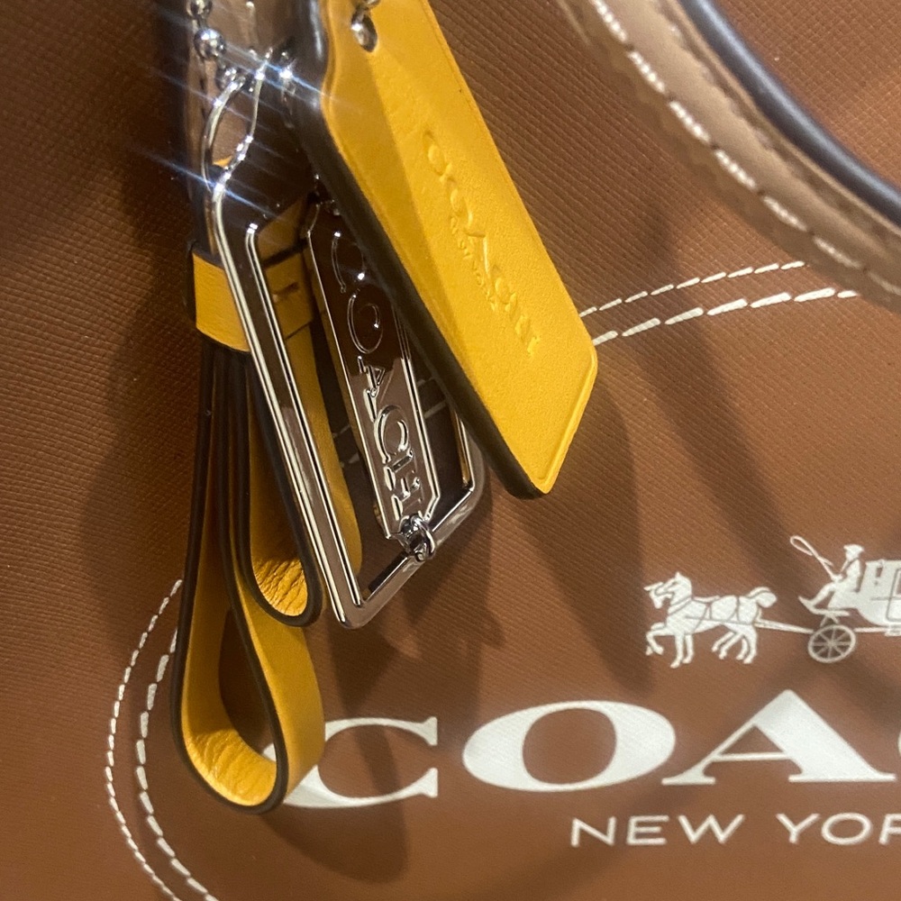 Coach Tan Leather Tote with Yellow Accent - Picture 5 of 7